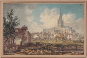 Norwich Cathedral från sydost (blyerts, bläck och akvarell på papper) av Edward Dayes