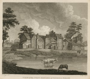 Utsikt över skadedjurshusen vid Tothill Fields, London av Edward Dayes