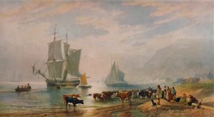 En sommarkväll: Landing Cattle, 1858, 1935 av Edward Duncan