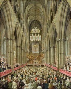 En interiörvy av Westminster Abbey vid minnet av Händels hundraårsjubileum, tagen från Manager