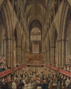 Interiörvy över Westminster Abbey på minnesdagen för Händel, tagen från Manager