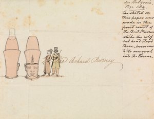 Brev till pastor Richard Burney med teckning av Colossal Head från British Museum Courtyard av Edward Francis Burney