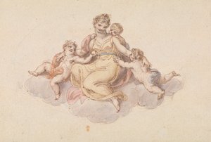 Mor och barn sitter på molnet av Edward Francis Burney
