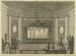 Målning av de Loutherbourgs Eido Phusikon som visar Satan väcka de rebelliska änglarna av Edward Francis Burney