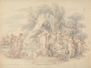 Telemachus och mentor landar på ön Calypso av Edward Francis Burney