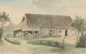 Ladugård med halmtak av Edward Francis Burney