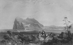 Gibraltar. Från det nedre signaltornet vid foten av drottningen av Spaniens stol, 1840