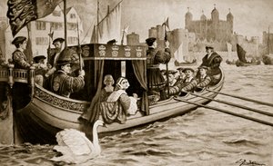 Catherine Howard förs upp i tornet, illustration från "Hutchinson