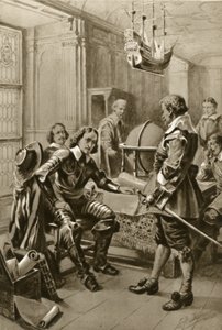 Robert Blake besöker Oliver Cromwell i rådssalen i Whitehall (litografi) av Edward Frederick Skinner