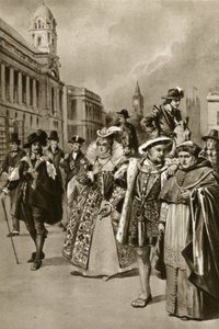 Londons gator: Kung Charles I, drottning Elizabeth I, kung Henry VIII, kardinal Wolsey (litografi) av Edward Frederick Skinner