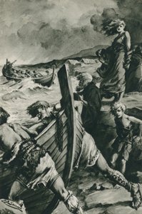 Vikingarna som seglade ut från Norges fjordar och hittade Amerika långt före Columbus (litografi)