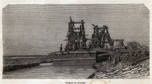 Muddrar på Suezkanalen, teckning av Grenet, för att illustrera en utflykt till Suezkanalen 1862 av Paul Merruau. Gravyr i "" Le tour du monde"", redigerad av Edouard Charton av Edward Grenet