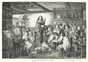 George Fox Preaching in a Tavern (gravyr) av Edward Henry (after) Wehnert
