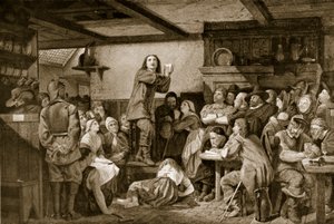 George Fox predikar på en krog, ca 1650 av Edward Henry Wehnert