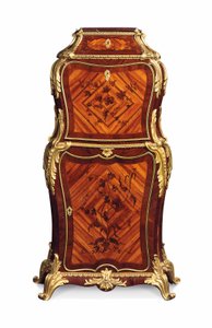 Petit secretaire a batattant, ca 1860 (ormolu med kingwood, tulpanwood & amaranth intarsia) av Edward Holmes Baldock