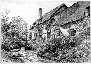 Anne Hathaways stuga vid Shottery, Stratford-upon-Avon, Warwickshire, 1885 av Edward Hull
