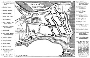 Karta över Stratford-upon-Avon, Warwickshire, 1759 1885.