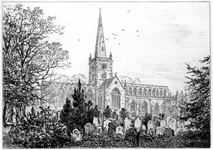 Stratford kyrka sett från norr, Stratford-upon-Avon, Warwickshire, 1885. av Edward Hull