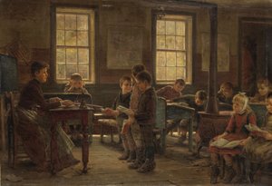 A Country School, 1890 (olja på duk monterad på kompositionstavla)