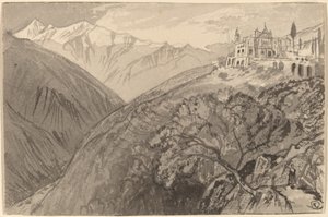 En stad på en bergstopp i Lampedusa, 18841885. av Edward Lear