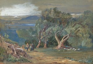 En avlägsen vy över Korfu från Viros av Edward Lear