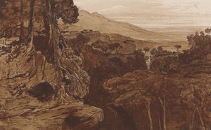 Bavella, Korsika, ca 1868 (penna och bläck med tvätt på papper) av Edward Lear