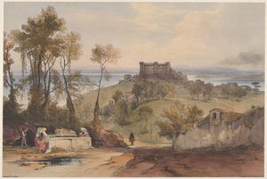 Bracciano utsikt över Rom och dess omgivningar, skylt 2, 1841. av Edward Lear