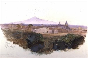 Catania: 1847 (penna, bläck och gouache) av Edward Lear