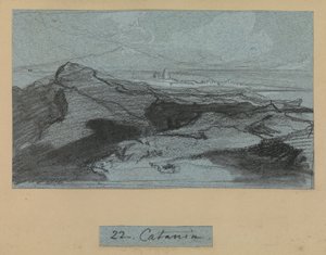 Catania, från Views of Sicily (krita och gouache på blått papper) av Edward Lear