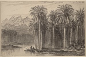 Figurer som ger sig iväg i kanoter från en palmlund (Wady Feiran) av Edward Lear