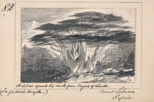 Illustration till Tennysons ”The Gardener’s Daughter”: Libanonberget, Syrien – ”En ceder spred sina mörkgröna skugglager” av Edward Lear