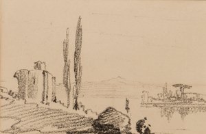 Italiensk capriccio, ca 1837 (svart krita på papper) av Edward Lear