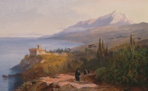 Athos-berget och Stavronikétes-klostret av Edward Lear