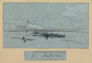 Palermo, från Views of Sicily (krita och gouache på blått papper) av Edward Lear