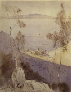 Esphigmenou-klostret (akvarell) av Edward Lear