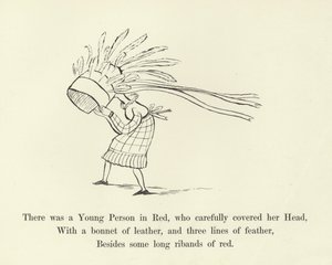 Det fanns en rödklädd ung person som noggrant täckte sitt huvud. av Edward Lear