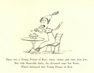 Det fanns en ung person från Kew, vars dygder och laster var få av Edward Lear