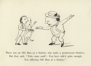 Det var en gammal man på en station, som gjorde en promiskuös tal av Edward Lear