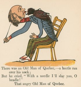Det fanns en gammal man från Quebec- en skalbagge körde över hans hals, från "A Book of Nonsense", utgiven av Frederick Warne and Co., London, ca 1875
