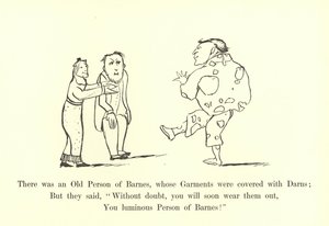 Det fanns en gammal person från Barnes, vars kläder var täckta med darns av Edward Lear