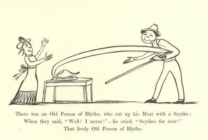 Det fanns en gammal person i Blythe som skar upp sitt kött med en lie. av Edward Lear