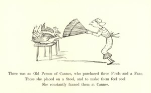 Det var en gammal man från Cannes som köpte tre fåglar och en fläkt. av Edward Lear