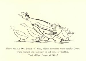 Det fanns en gammal person som var trevlig och vars kompanjoner oftast var gäss. av Edward Lear