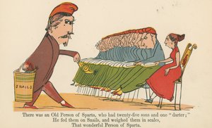 Det fanns en gammal person från Sparta, som hade tjugofem söner och en "darter", från "A Book of Nonsense", utgiven av Frederick Warne and Co., London, ca 1875