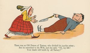 Det fanns en gammal person i Tartary som delade sin halspulsåder, ur "A Book of Nonsense", utgiven av Frederick Warne and Co. i London, ca 1875. av Edward Lear