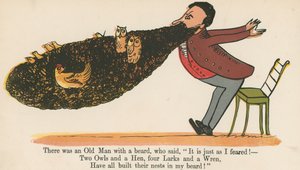 Det var en gammal man med skägg som sa: "Det är precis som jag fruktade!", ur "A Book of Nonsense", utgiven av Frederick Warne and Co. i London, omkring 1875.