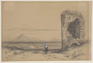 Torre Nomentana (blyerts och vit bodycolour på papper) av Edward Lear