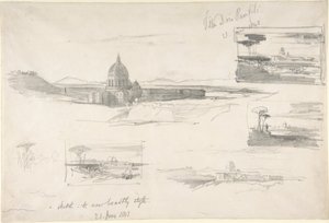 Utsikt över Peterskyrkan, Rom av Edward Lear