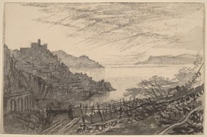 Utsikt över en vik från en sluttning (Amalfi) av Edward Lear
