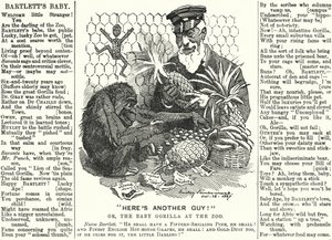 Punch tecknad: Abraham Dee Bartlett, föreståndare för London Zoo, och en babygorilla (gravyr) av Edward Linley (after) Sambourne